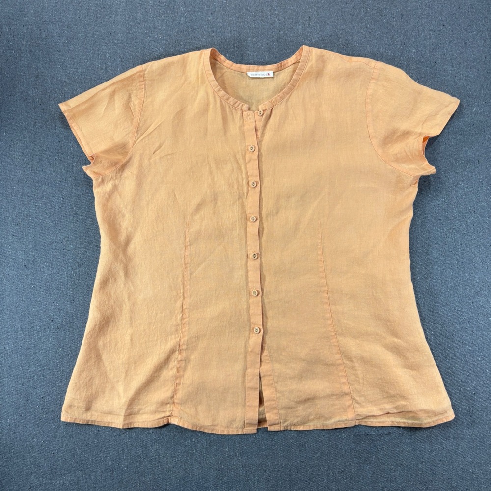 Vintage EILEEN FISHER 100% Irish Linen Blouse Top Peach Orange Sz L